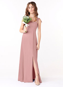 Azazie Rosey Junior Vestido de Rosa Polvorienta de Gasa de Corte En A con Escote de Corazón image1