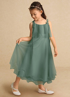 Azazie Bunie Flower Girl Dresses Eucalyptus A-Line Spaghetti Strap Tulle Dress image1