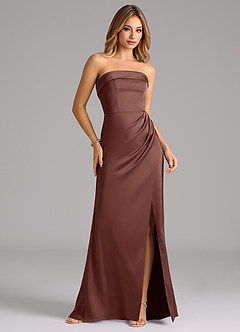 Azazie Aretha Bridesmaid Dresses Espresso A-Line Strapless Stretch Satin Convertible Dress image4