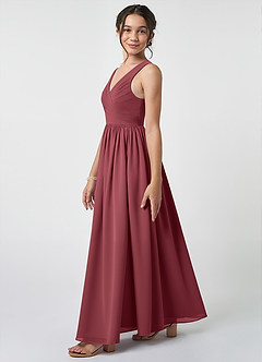 Azazie Keyla Junior Abito A-Line in Chiffon Plissettato Merlot image3