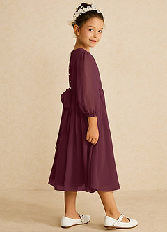 Azazie Lolo Flower Girl Dresses Cabernet A-Line with Sleeves Chiffon Dress image4