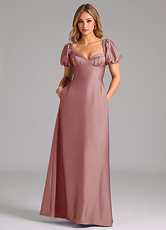 Azazie Fatima Bridesmaid Dresses Dusty Rose A-Line Pleated Stretch Satin Dress image3