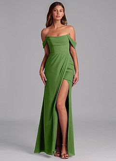 Azazie Johana Jurken voor bruidsmeisjes Converteerbaar Jurk van Chiffon met Zeemeermin Off the Shoulder Basilicum image1