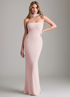 Azazie Lusinda Vestidos de madrinha de casamento Vestido Rosa Corado de Chiffon de sereia com Fora do ombro image1