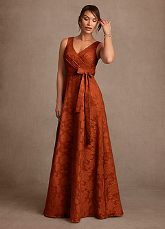 Azazie Luanne Mère de la mariée Robes Robe Trapèze en Blumen-Burnout Plissée Paprika image4