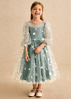 Azazie Elowen Flower Girl Dresses Eucalyptus A-Line Sweetheart Neckline Lace Dress image5