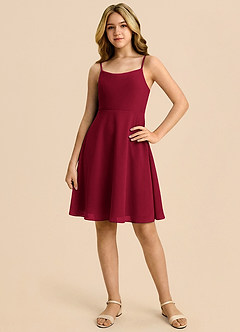 Azazie Shale Vestido de Borgoña de Gasa de Corte en A con Lazo image3