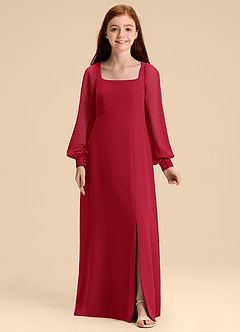 Azazie Bondi Junior Scarlet A-Line Blouson Chiffon Dress image5