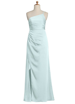 Azazie Eren Junior Sea Glass Sheath Pleated Stretch Satin Dress image8