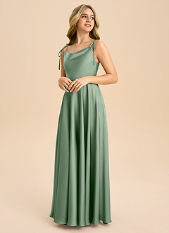 Azazie Popsy Junior Matcha A-Line Bow Stretch Satin Dress image4