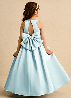 Azazie Daisies Flower Girl Dresses Sea Glass Ball-Gown Bow Matte Satin Dress image7