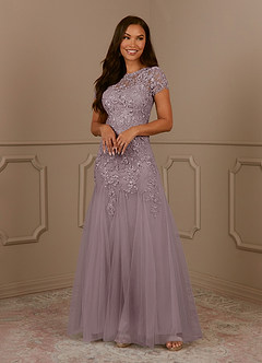 Azazie Laurie Mère de la mariée Robes Robe Sirène en Tulle Paillettes Scoop Crépuscule image4