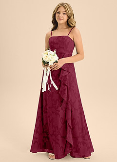 Azazie Kaylee Junior A-Linie Gürtel/Schärpe Blumen-Burnout Kleid Burgunderrot image6