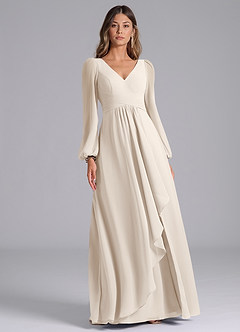 Azazie Liah Bridesmaid Dresses White Alabaster A-Line Long Sleeve Chiffon Dress image3