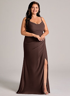 Azazie Deandra Brautjungfernkleider Meerjungfrau-Linie Plissee Chiffon Kleid Ganache image10