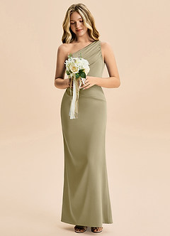 Azazie Akilah Junior Osłona Pofałdowany Satyna elastyczna Długość podłogi Młodsza druhna Sukienka image4