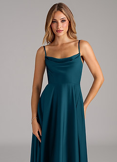 Azazie Elle Bridesmaid Dresses Ink Blue A-Line Pleated Stretch Satin Dress image2
