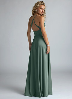 Azazie Davis Bridesmaid Dresses Sea Moss A-Line Pleated Stretch Satin Dress image3