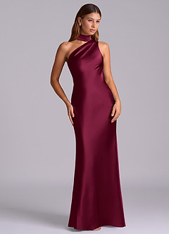 Azazie Seona Bridesmaid Dresses Burgundy Mermaid One Shoulder Stretch Satin Dress image7
