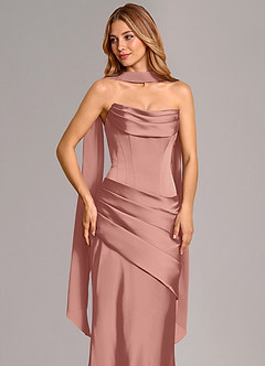 Azazie Pelagia Bridesmaid Dresses Rosette Mermaid Corset Stretch Satin Convertible Dress image5