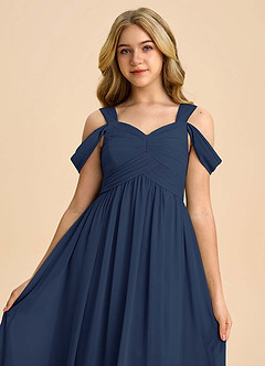 Azazie Lianne Junior Dark Navy A-Line Off the Shoulder Chiffon Dress image4