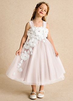 Azazie Dovey Flower Girl Dresses Rose Petal Ball-Gown Bow Tulle Dress image2