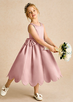 Azazie Macaroon vestidos de niña de las flores Vestido de Oro Rosa de Satin Mate de Princesa con Lazo image1
