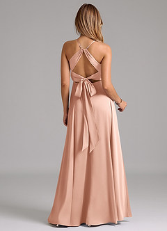 Azazie Evalleen Bridesmaid Dresses Rose Gold A-Line Pleated Stretch Satin Dress image6