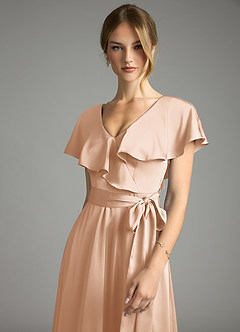 Azazie Lainey Bridesmaid Dresses English Rose A-Line with Pockets Stretch Satin Dress image6