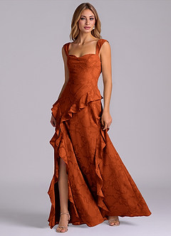 Azazie Sloane Bridesmaid Dresses Paprika A-Line Sweetheart Neckline Floral Burnout Dress image3