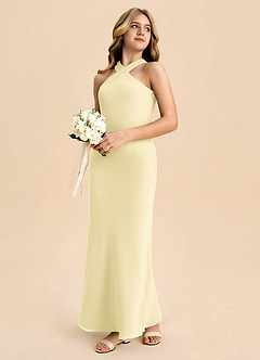 Azazie Doretta Junior Robe Fourreau en Mousseline de soie Plissée Sorbet Citron image6