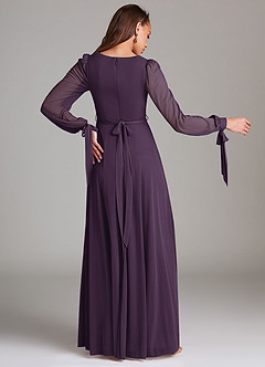 Azazie Leonia Bridesmaid Dresses Plum A-Line Long Sleeve Mesh Dress image4