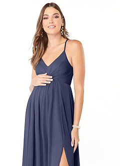 Azazie Annabelle Maternity Bridesmaid Dresses A-Line V-Neck Pleated Mesh Floor-Length Dress image6