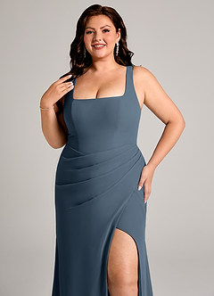 Azazie Mero Jurken voor bruidsmeisjes Jurk van Chiffon met Kolom Geplooid Neptunus image14