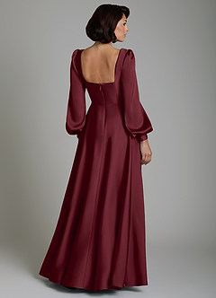 Azazie Solana Bridesmaid Dresses Cabernet A-Line Long Sleeve Stretch Satin Dress image2