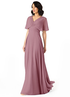 Azazie Pamela Bridesmaid Dresses Vintage Mauve A-Line V-Neck Pleated Chiffon Dress image3