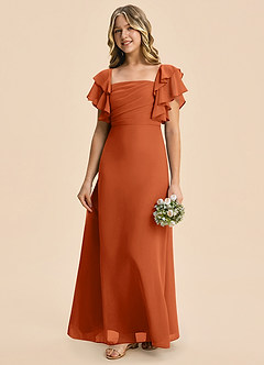 Azazie Jalynn Junior Burnt Orange A-Line Ruched Chiffon Dress image6