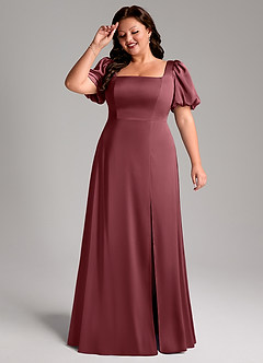 Azazie Fyona Bridesmaid Dresses Desert Rose A-Line Pleated Stretch Satin Dress image11