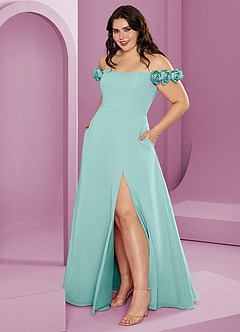 Barbie ♥ Azazie Brautjungfernkleider Wandelbar A-Linie Schulterfrei Chiffon Kleid Aqua image14