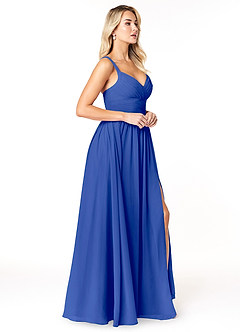 Azazie Chanel Robes de demoiselle d'honneur Robe Trapèze en Mousseline de soie Plissée Bleu Roi image4