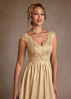 Azazie Amethyst Mother of the Bride Dresses Champagne A-Line Lace Dress image6