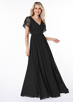 Azazie Zella Bridesmaid Dresses Black A-Line Lace Chiffon Dress image3