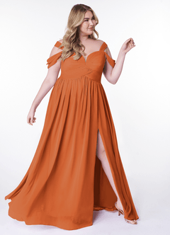 Azazie Lianne Jurken voor bruidsmeisjes Jurk van Chiffon met A-Lijn Off the Shoulder Kaneel image10