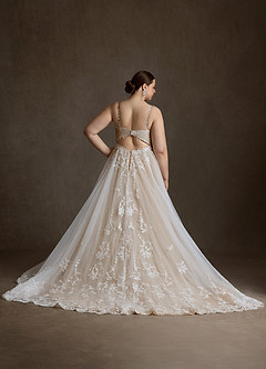 Azazie Devi Robes de mariée Robe Trapèze en Tulle Col V Dentelle Diamant Nude image10