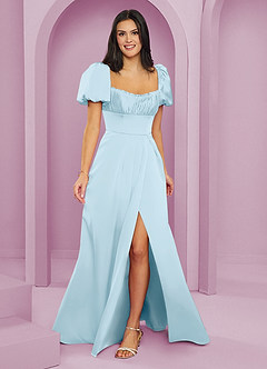 Barbie ♥ Azazie Bridesmaid Dresses Sky Blue A-Line Ruched Stretch Satin Dress image1