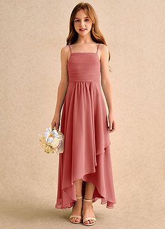 Azazie Twilight Dance Junior Formal Blumenmädchenkleider A-Linie Plissee Chiffon Kleid Antike Rose image3