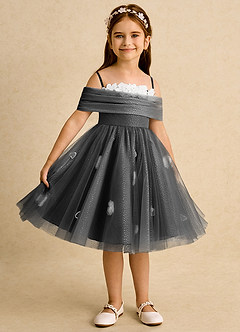 Azazie May Blumenmädchenkleider Ballkleid Plissee Tüll Kleid Schwarz image6
