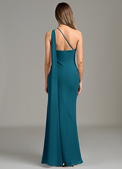 Azazie Juniper Bridesmaid Dresses Ink Blue Mermaid One Shoulder Chiffon Dress image6