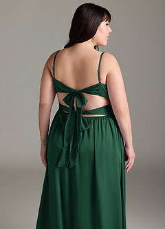 Azazie Zeya Bridesmaid Dresses Dark Green A-Line Pleated Stretch Satin Dress image15