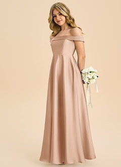 Azazie Sissy Junior Abito A-Line in Raso Elasticizzato a Spalla Scoperta Rosa Inglese image6